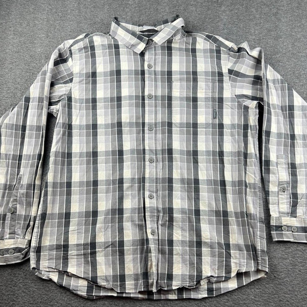 Columbia Men's XL Plaid Button Down Shirt Gray White Long Sleeve Regular Fit